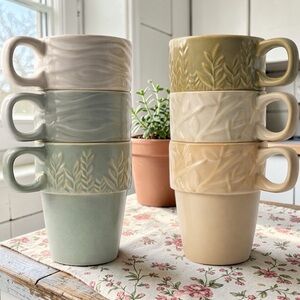 MercAsia Discontinued Botanical Relief Mugs - Set of 6 Rare Nature Patterns NWOB